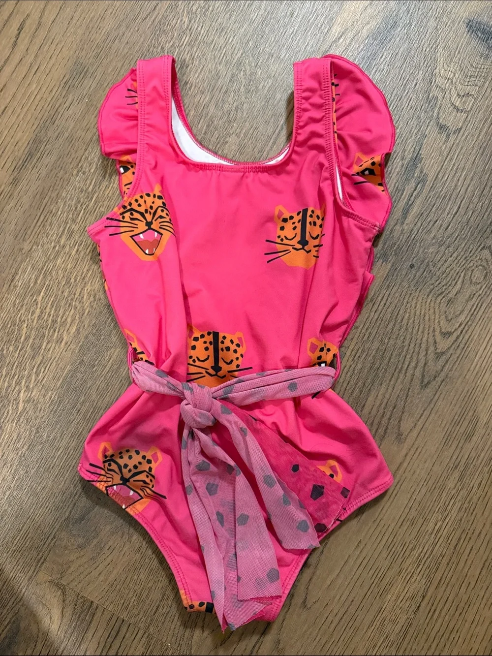 Girls Hot Pink Leopard Print One-Piece Swimsuit - Brazilian size 12 fits size M